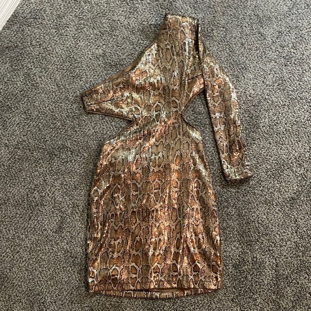 Snake skin sequined cut out poster girl dress